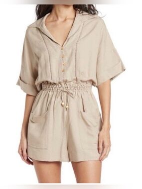 BlankNYC Beige Buttoned Romper